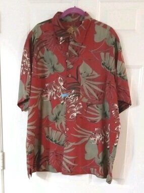 Caribbean - Pineapple Tag_Red_70% Silk Floral Hawaiian Shirt Men's Size XL